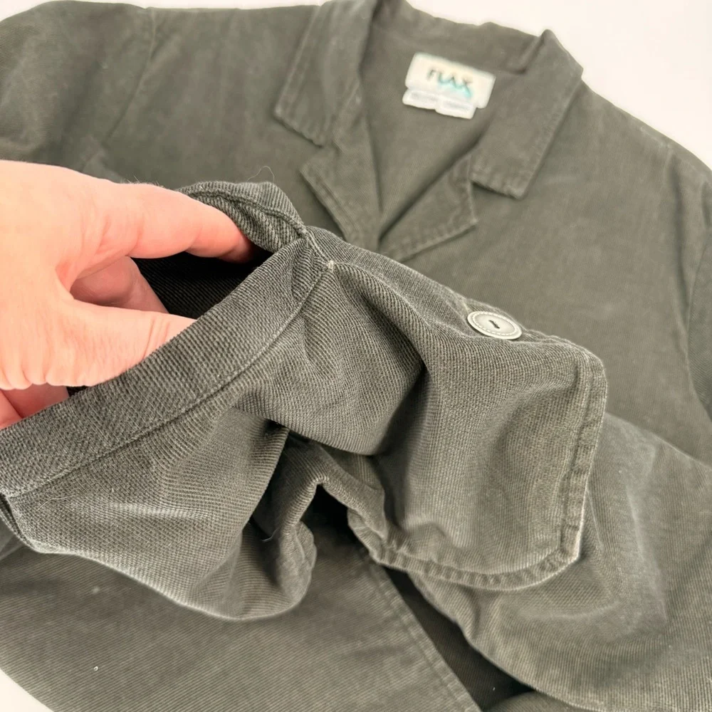 FLAX 100% Cotton Lagenlook Jacket Blazer Olive‎ Button Front Pockets Women’s M